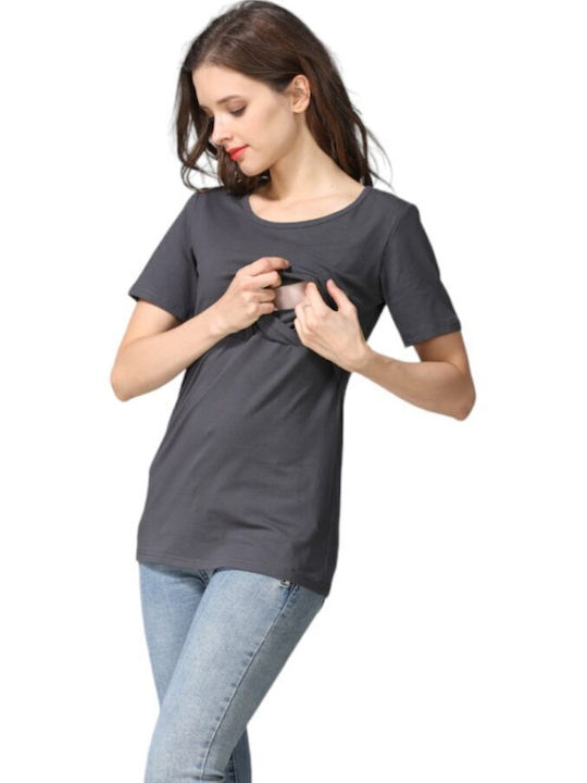 Queen Mother Women's Summer Blouse Cotton Short Sleeve Charcoal