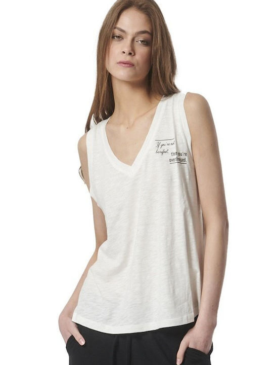 Body Action Women's Blouse Sleeveless with V Neck Off White