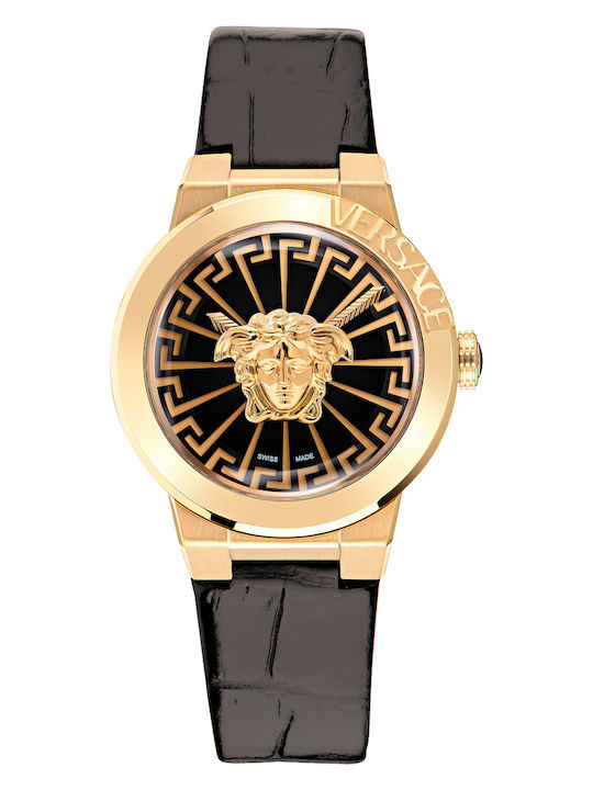 Versace Damen Uhr mit Schwarz Lederarmband