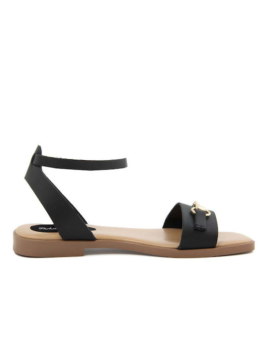 Fashion Attitude Leather Women's Sandals with Ankle Strap Black