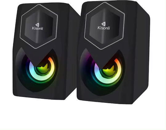Kisonli L-1020 Ηχεία Υπολογιστή 2.0 με RGB Φωτισμό και Ισχύ 3W Μαύρα