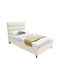 Luxe Semi-Double Fabric Upholstered Bed Cream with Storage Space & Slats for Mattress 120x200cm