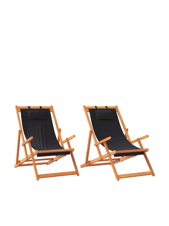 Liegestühle Holz mit Schwarz Stoff 2Stück 60x112x81cm