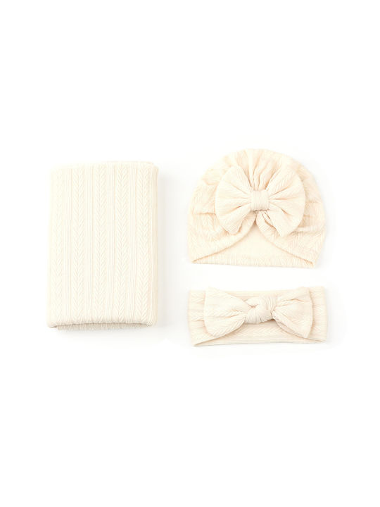 Baby Diaper Hugging Set Turban Ribbon Ribbon Ecru - Pj066