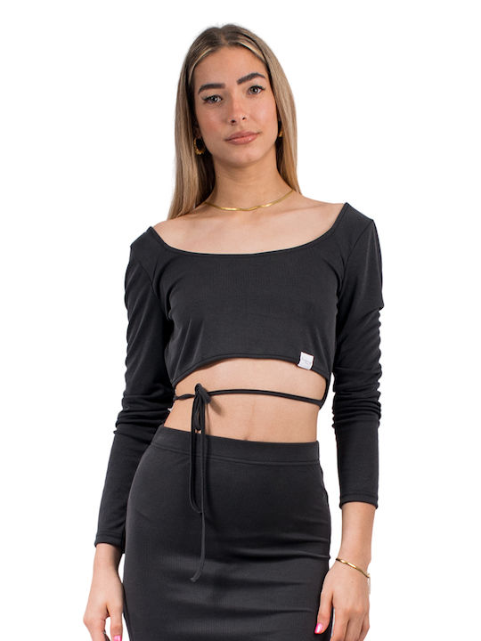 4tailors Damen Crop Top Black