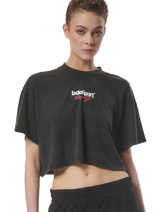 Body Action Damen Sport Crop T-Shirt Schwarz