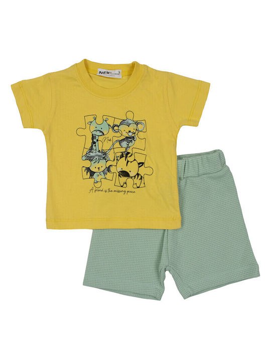 Nek Kids Wear Παιδικό Σετ με Σορτς Καλοκαιρινό 2τμχ Κίτρινο-φυστικί