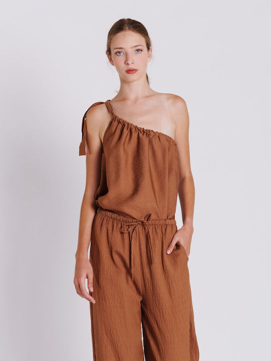 Collectiva Noir Women's Blouse with One Shoulder Choco