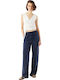 Women's Fabric Trousers Loose Fit Dark Blue