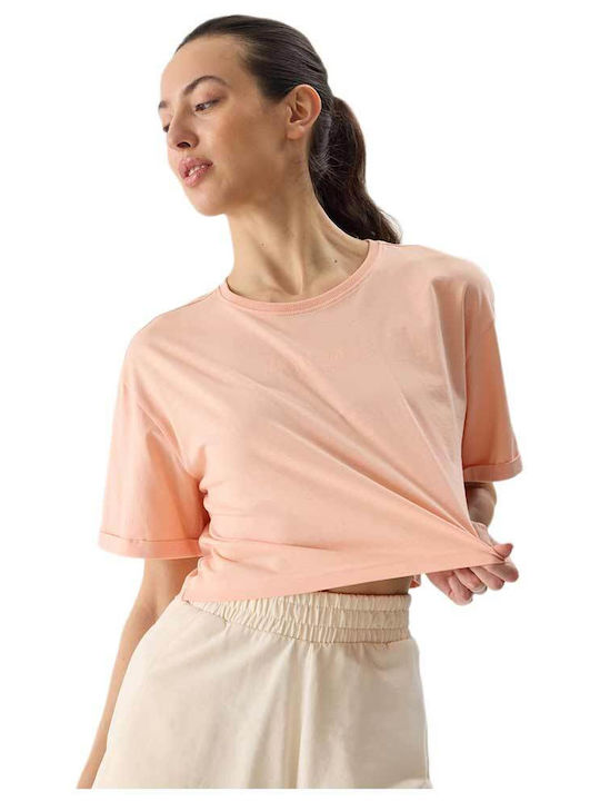 4F Damen Crop Top Baumwolle Kurzarm Orange