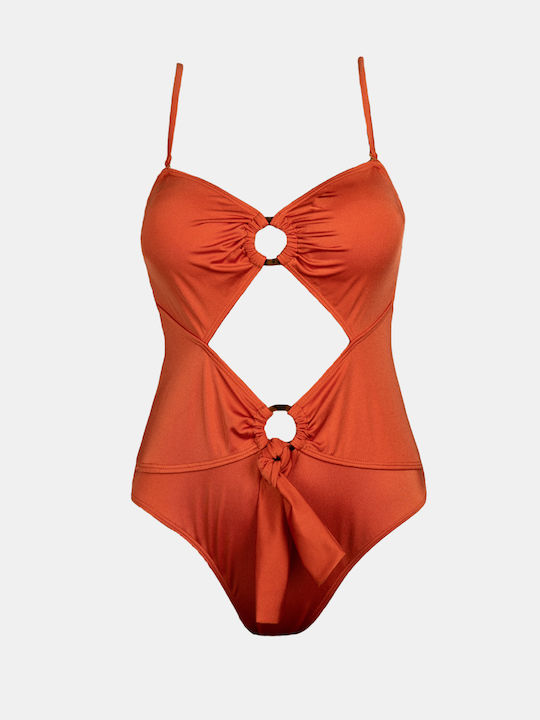 Rock Club Strapless One-Piece Swimsuit with Cutouts Terracotta