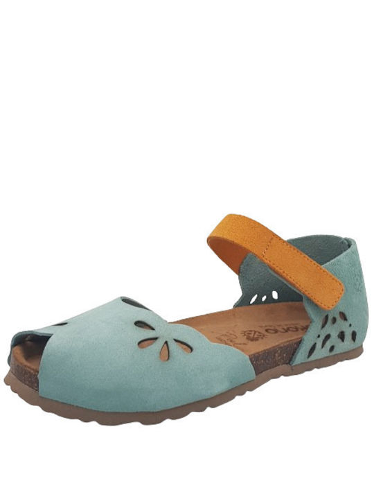 Yokono Leder Damen Flache Sandalen Anatomisch in Blau Farbe