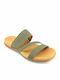 Leather Women's Flat Sandals Anatomic in Green Color
