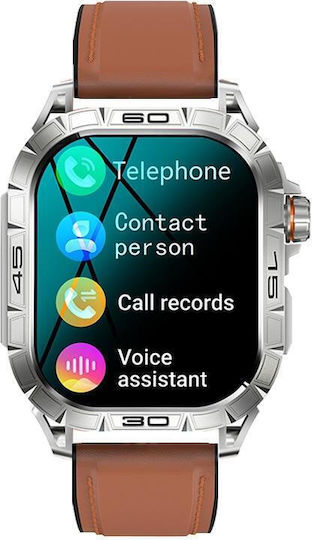 K63 1.96-inch Heart Rate Blood Oxygen Monitoring Bluetooth Call Sports Smart Watch Color Brown Leather