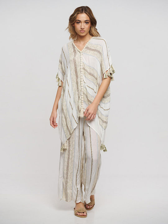 Ble Resort Collection Women's Caftan Beachwear White/beige