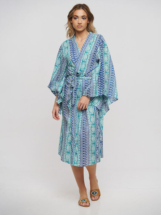 Ble Resort Collection Damen Maxi Kimono Strand Blue/green