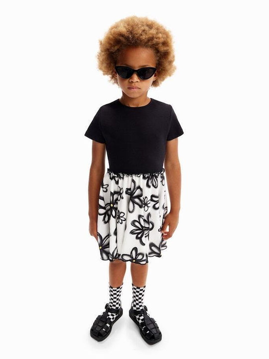 Desigual Kids Dress Floral Short Sleeve Black