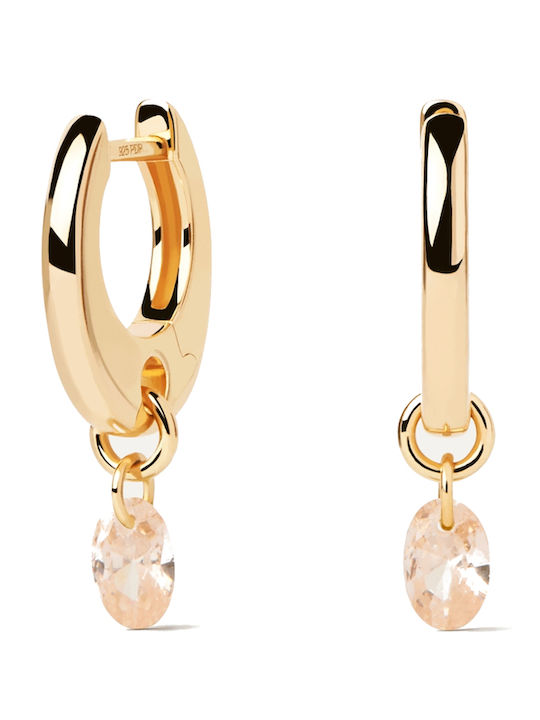 P D Paola Earrings Hoops made of Silver Gold Plated with Stones