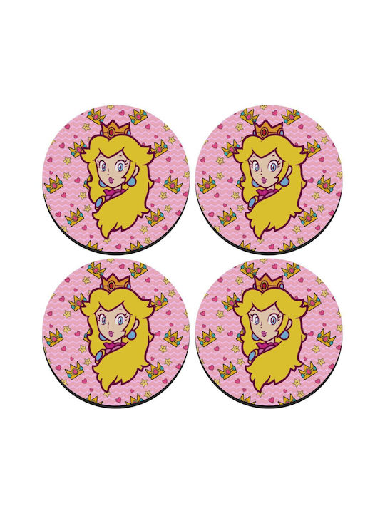 Koupakoupa Princess Peach Rotund Suporturi pentru pahare Lemn Portocaliu 4buc