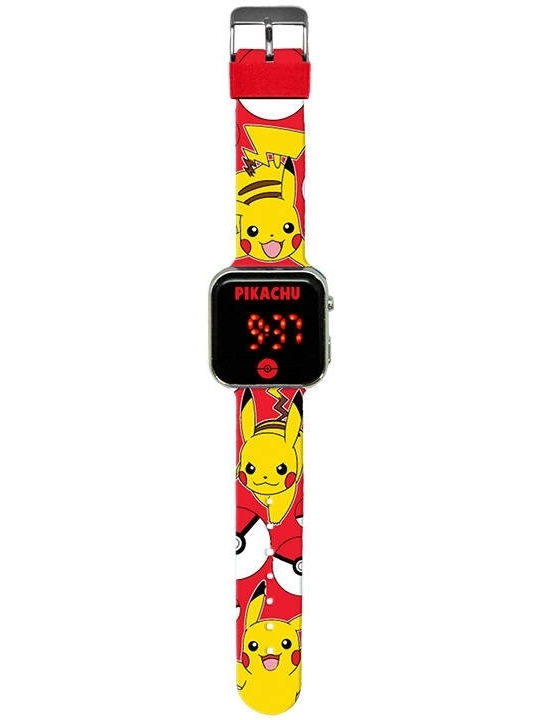 Kids Licensing Kinder-Digitaluhr Pokemon mit Kautschuk/Plastikarmband Rot