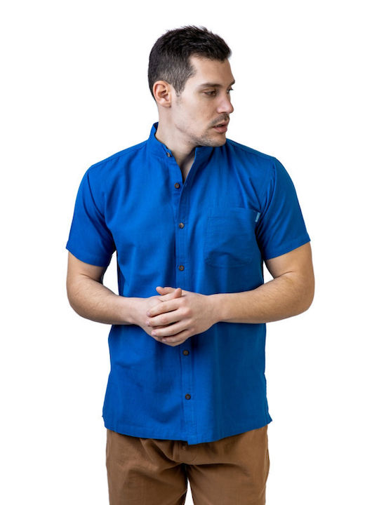Meandros Men's Shirt Short-sleeved Cotton Blue