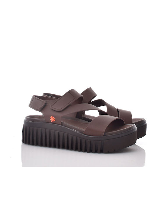 Δερμάτινα Γυναικεία Ανατομικά Σανδάλια Flatforms Καφέ