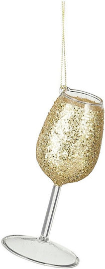 Ornament De Brad Atârnat Pahar Din Sticlă Ecru 12cm Cu Sclipici