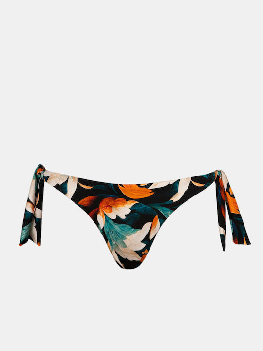 Rock Club Art Print Bikini Brazil with Ties Navy Blue