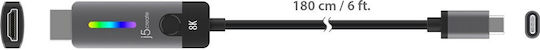 J5 Create HDMI 2.1 Ultra High Speed 48Gbps 4K 120Hz HDR VRR Cable HDMI Male - HDMI Male Length 1.8m Silver