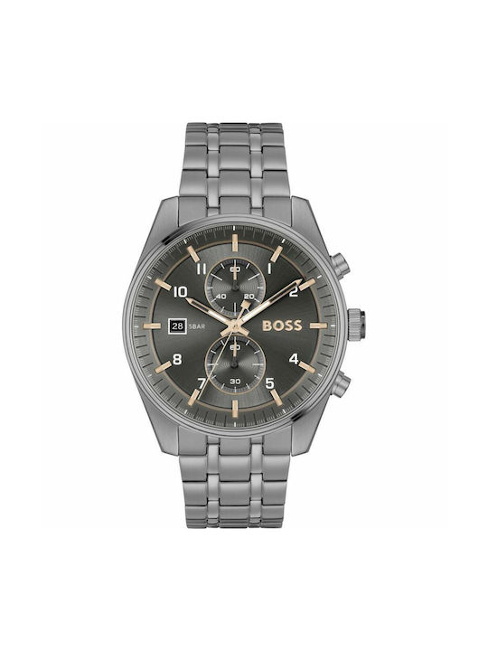 Hugo Boss Watch Chronograph Battery with Gray Metal Bracelet