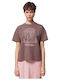 Women's Blouse Cotton Short Sleeve Brown