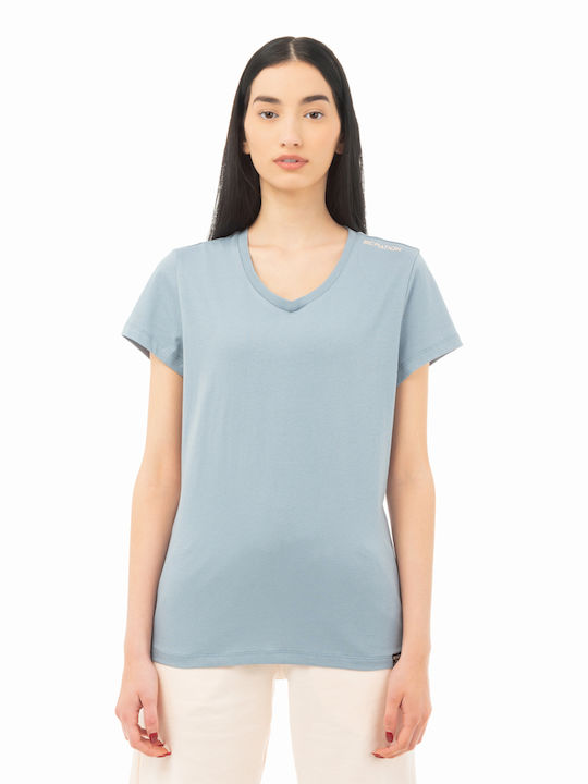 Be:Nation Damen T-Shirt mit V-Ausschnitt Blau