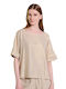 Matis Fashion Women's Summer Blouse Linen Short Sleeve Beige