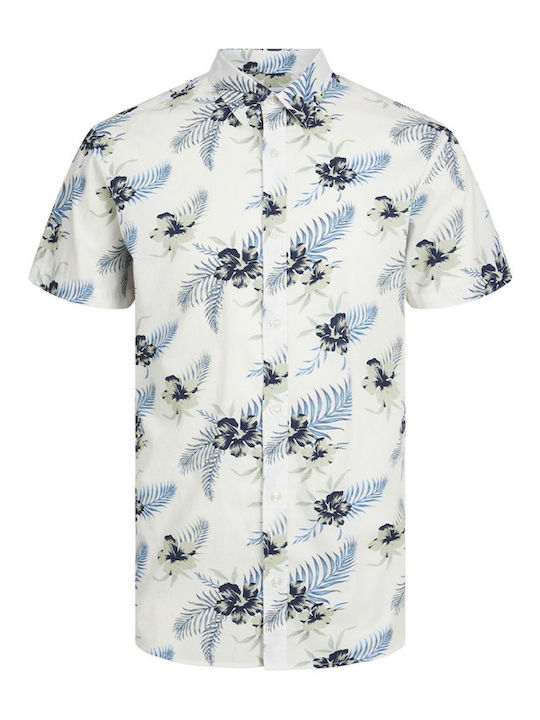 Short-sleeved Cotton Shirt Floral Cloud Dancer