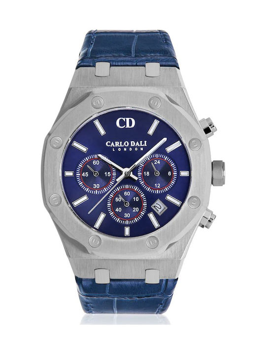 Carlo Dali Uhr Chronograph Batterie mit Blau Lederarmband