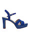 Tamaris Suede Women's Sandals Blue with Chunky High Heel