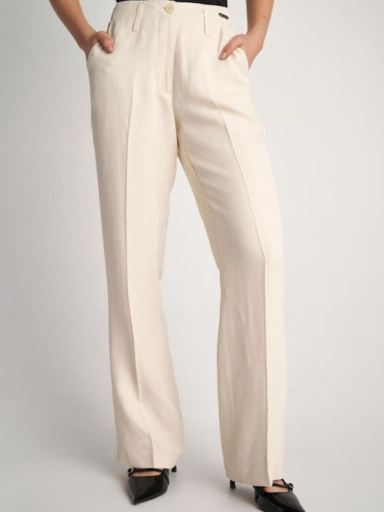 Attrattivo Women's Linen Trousers in Regular Fit Vanilla