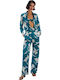 Women's Fabric Trousers Floral Blue