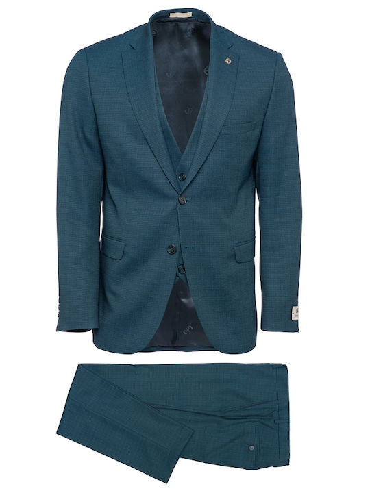 Makis Tselios Fashion Men's Suit with Vest Petrol