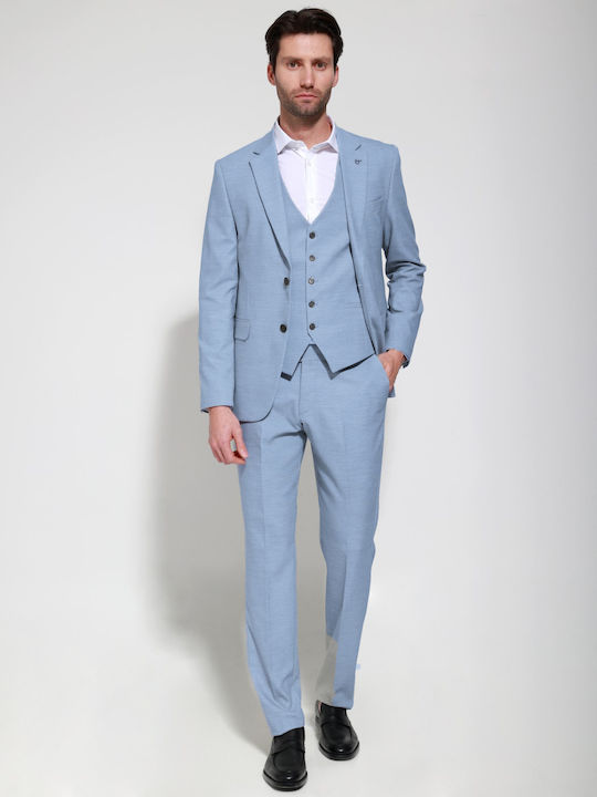 Ανδρικό Κοστούμι Με Γιλέκο Light Blue