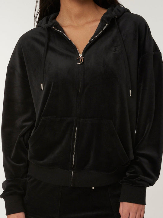 Juicy Couture Women's Long Hooded Velvet Cardigan Black