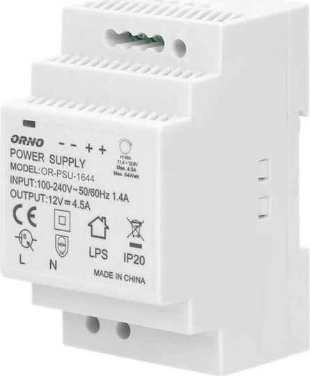 Orno DIN Rail Power Supply 4.5A/12V/54W