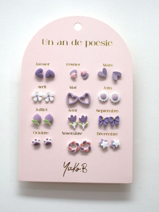 Yuko.b Card 12 Pairs of Earrings A Year Purple Poetry