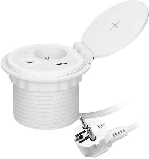 Orno Single Walled Power Socket with 2 USB Ports with Lid White