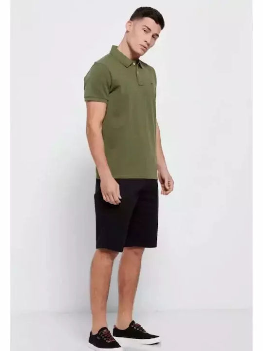 Funky Buddha Bluza Bărbătească cu Mânecă Scurtă Polo Khaki