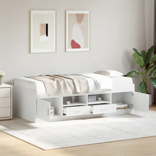 Sofa Bett Einzelbett Holz White mit Latten für Matratze 90x200cm