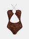 Rock Club One-Piece Swimsuit with Cutouts Animal Print Black
