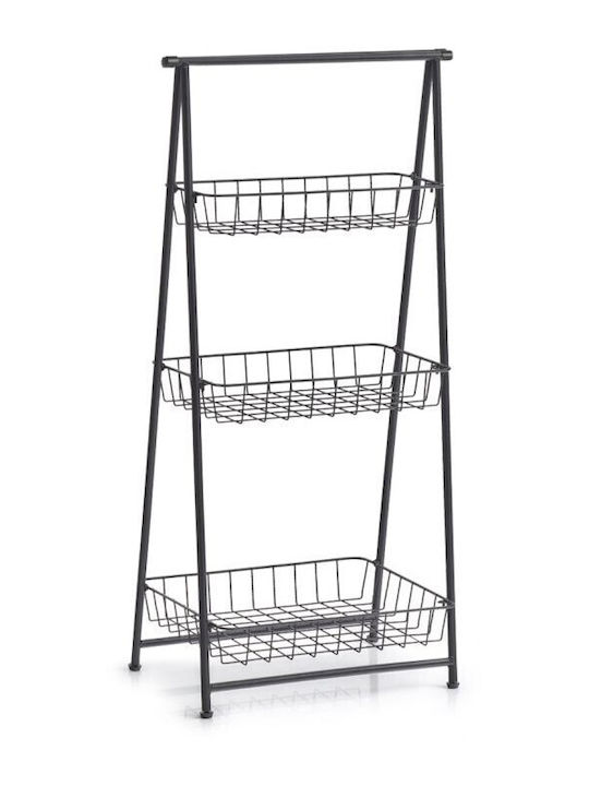 Zeller Raft De Bucătărie Metalic Cu 3 Locuri Negru 43x30x90cm