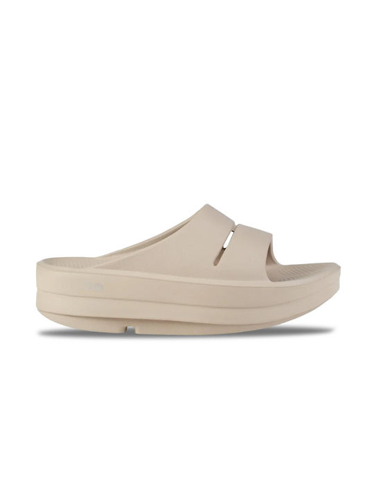 Oofos Oomega Frauen Flip Flops in Beige Farbe