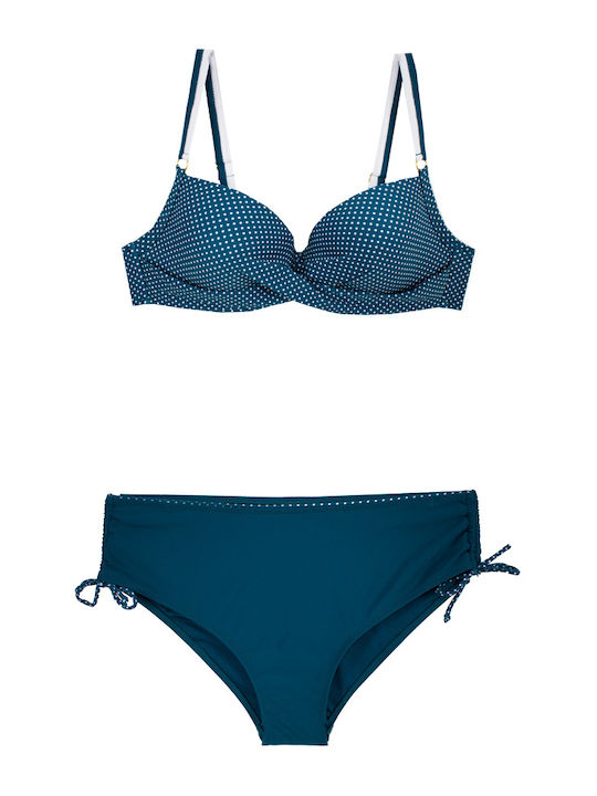 Bonito Set Bikini Πουά Πετρόλ